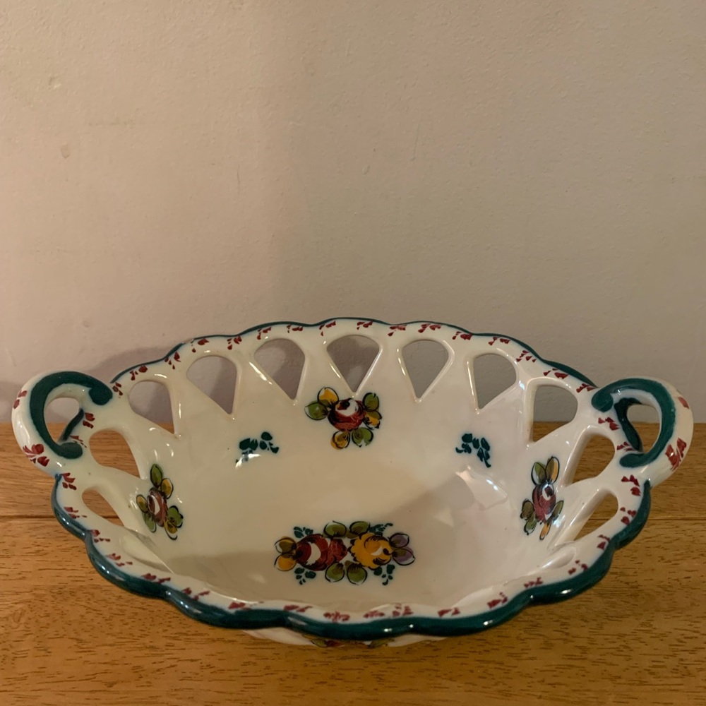 Hand painted made in Portugal ceramic basket
